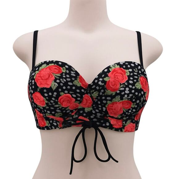 Betsey Johnson Dark Floral Print Rockabilly Style Bikini Top Size S - Picture 1 of 7
